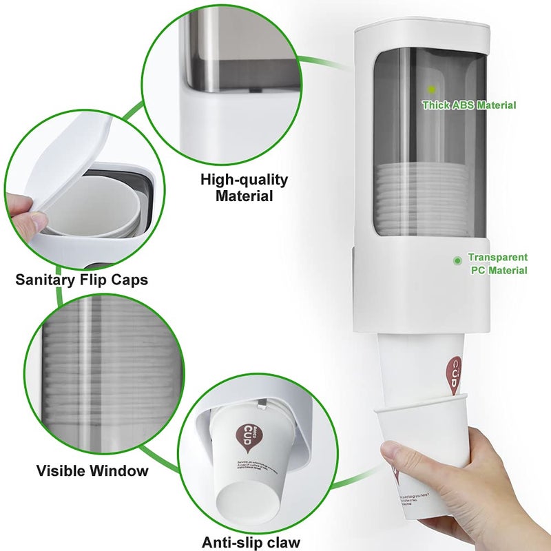 haqaf Cup Dispenser Wall Mounted Bathroom Cup Holder  3oz-5oz Disposable Paper Cup Plastic Cup Dispenser  Water Cooler Dispenser Cup Holder with Paste Plate for Home Office Hospital Gym - Image 3